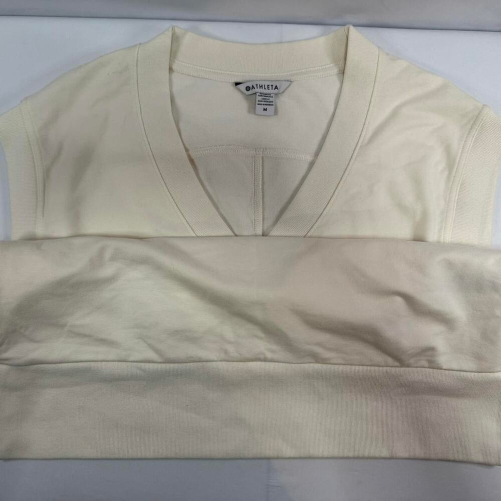 ATHLETA Retroterry V Neck Sweatshirt Size Medium Cream New Sleeveless GymWorkout - Picture 3 of 5